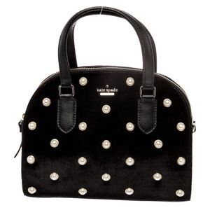 Kate Spade Black Velvet Satchel with Pearl Accents